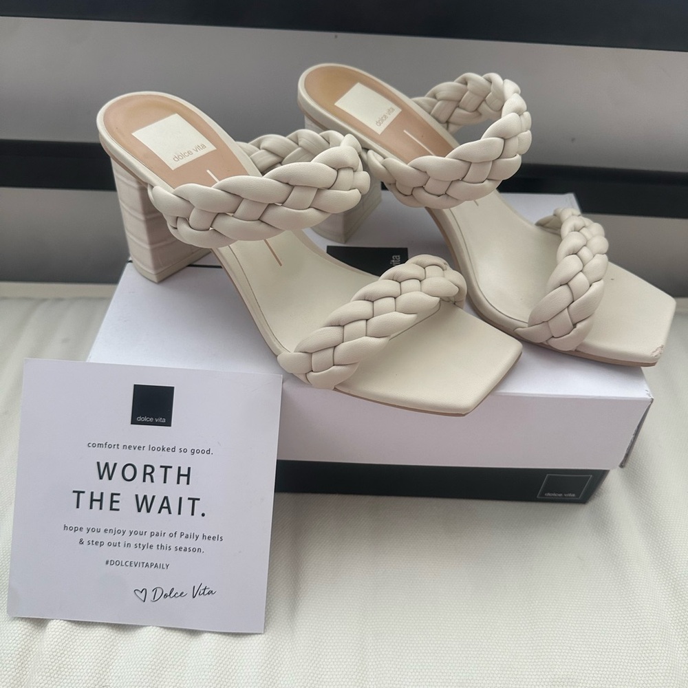Dolce Vita Women’s Braided Block Heel Sandals - Cream size 8.5